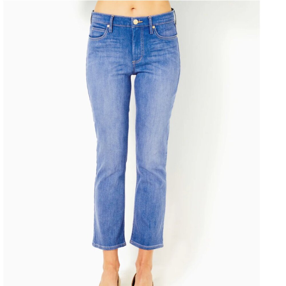NEW Lilly Pulitzer Liza High Rise Crop Flare Jeans Caribbean Blue 8